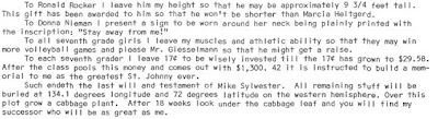 Last Will and Testament of Mike Sylwester (bottom part). Scanned from the original.
