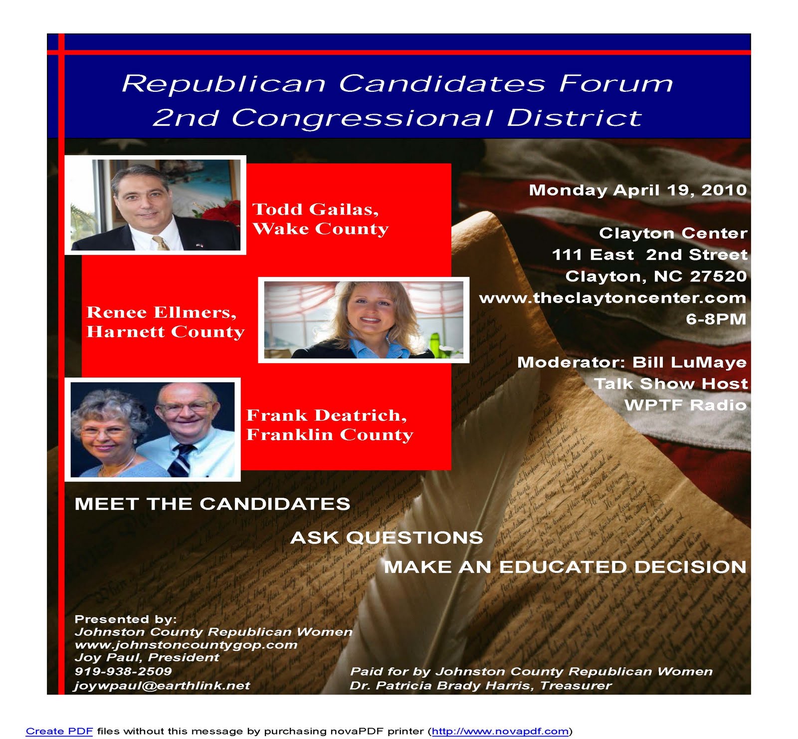 downtown clayton nc republican congressional candidate forum at congressional forum flyer