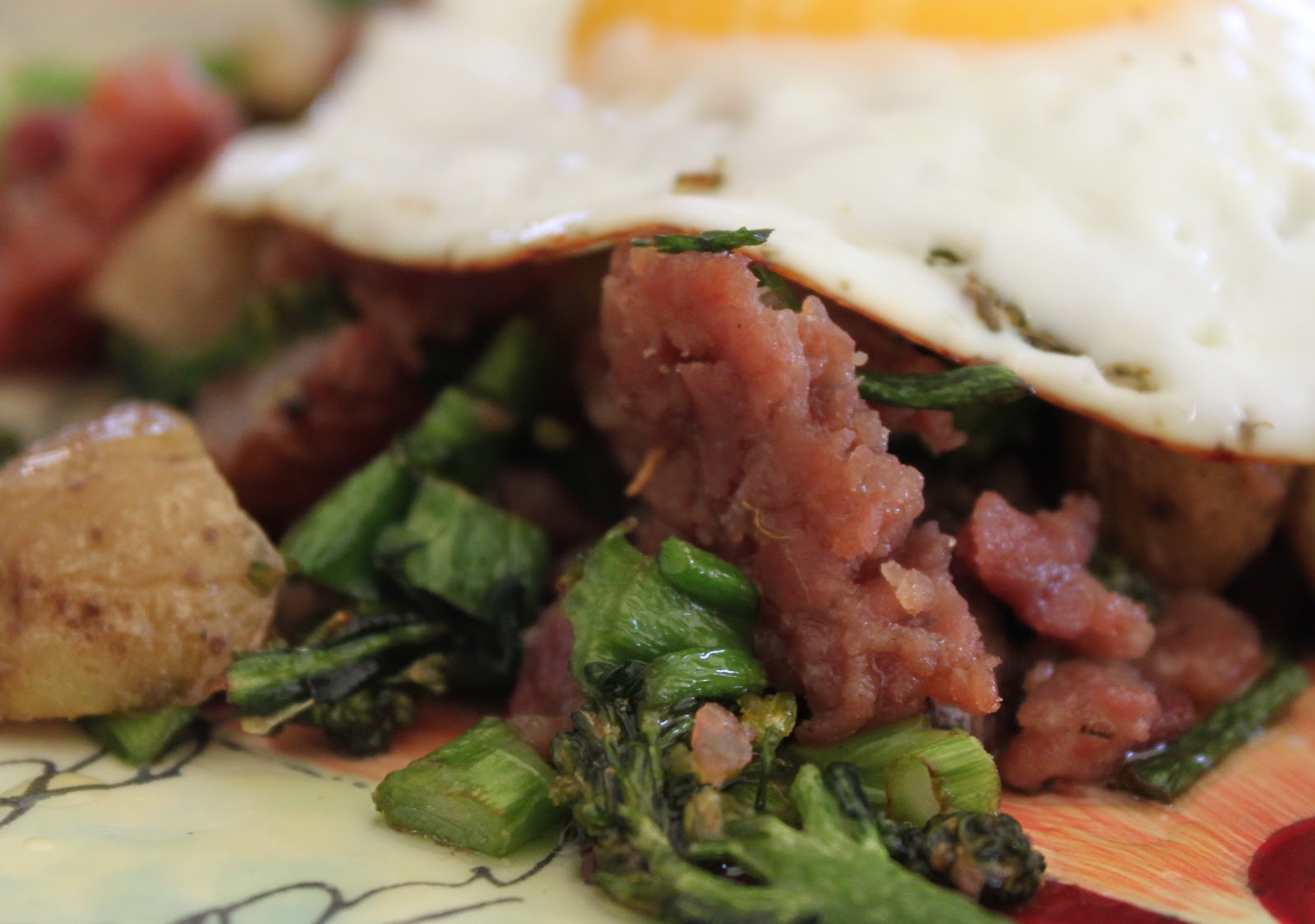 Domestic Divas Blog Prosciutto Hash with Baby Broccoli and Farm Fresh Egg