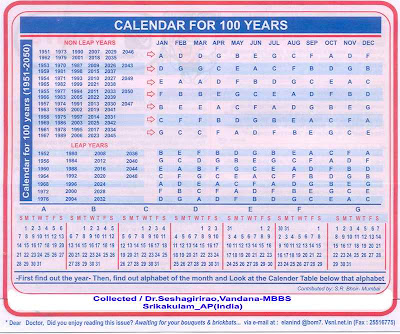 Year Calendar on 100 Year Calendar