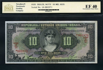 Notafilia Numismática Billete currency cédula note Brazil paper money 10 Brazian Mil Reis Gold Certificate banknote 1926