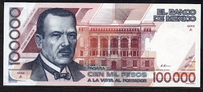 Paper Money Mexico 100000 Pesos banknote