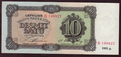 Latvian Lats banknotes 10 Latu