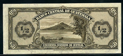 Guatemala banknote Quetzal View of Lake Atitlan and San Pedro volcano