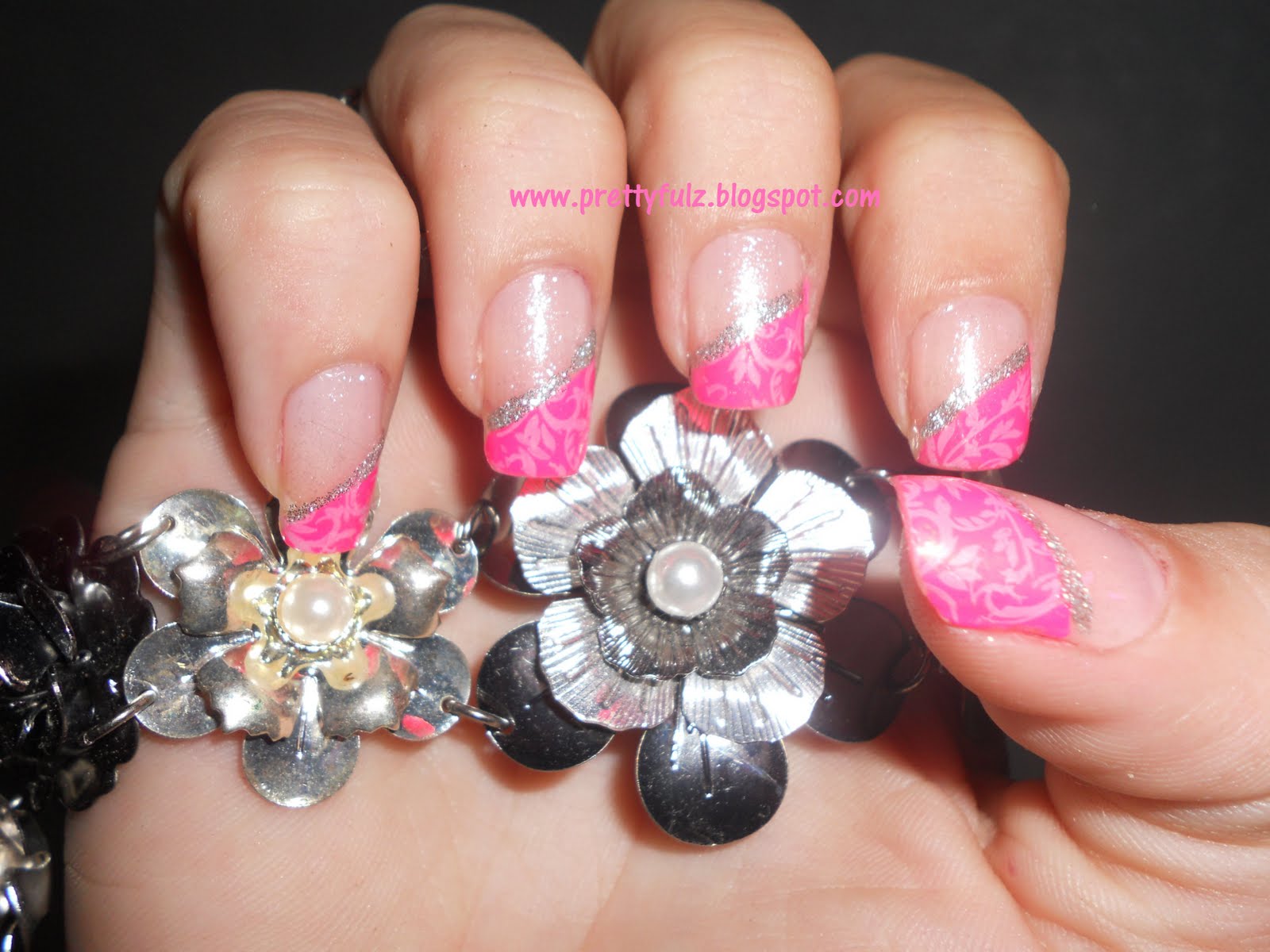 pink tip nail design