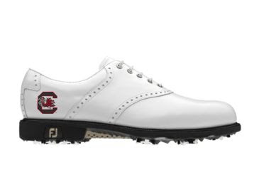 White South Carolina University golf shoe in ladies size 9 with college logo on the side above the FJ logo.