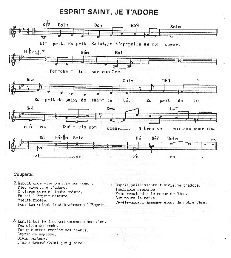 Chants religieux Esprit Saint, je t'adore