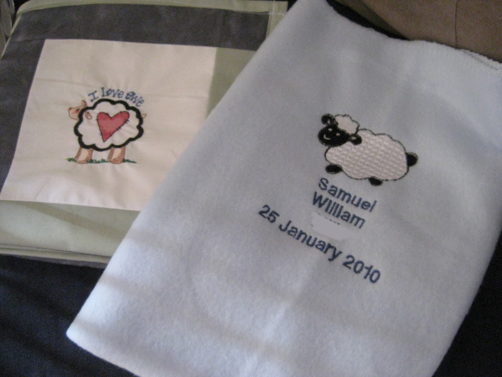 all good things... Quilted cot blanket and personalised one...