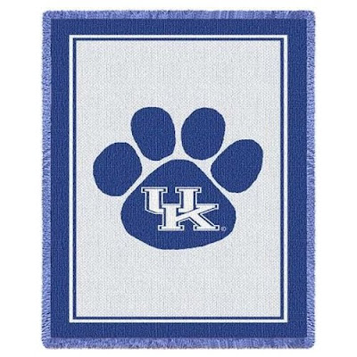 UK Wildcats paw print blue and white throw blanket.