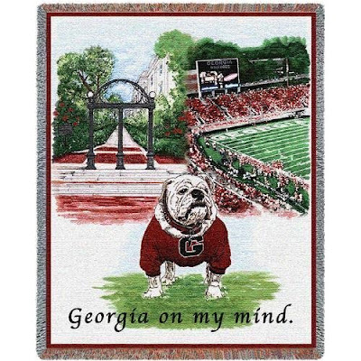 Georgia on my mind University of GA Bulldogs blanket with Athens campus locations.
