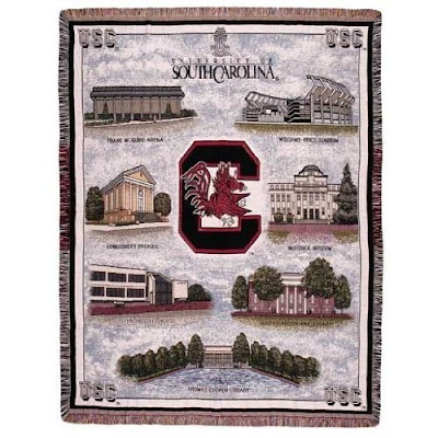South Carolina Gamecocks tapestry blanket with campus locations.
