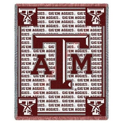 Aggies Texas A&M blanket red and white blanket with logos.