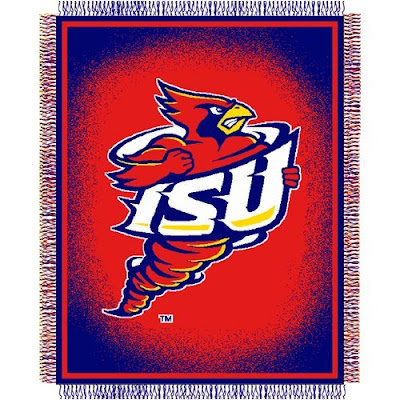 ISU Cyclones blanket with Cy the mascot that is red and blue.