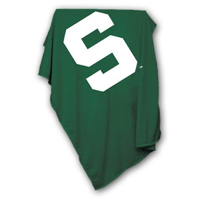 Michigan State University Spartans green sweatshirt blanket.