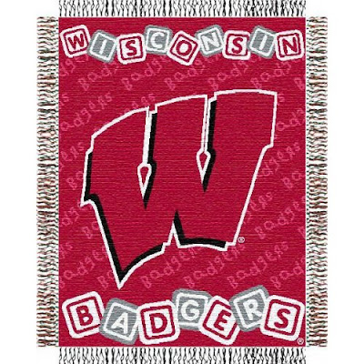 Red Wisconsin Badgers baby blanket.
