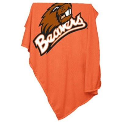 Oregon State University Beavers fleece blanket that is orange.