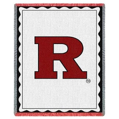 Rutgers University Scarlet Knights white blanket.