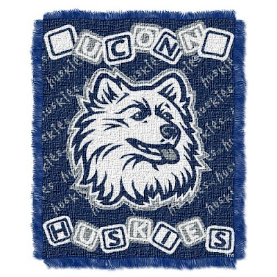 UConn Huskies baby blanket that is blue.