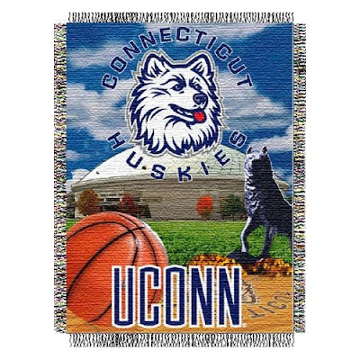 Connecticut Huskies (Uconn) basketball tapestry blanket.