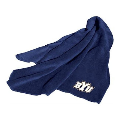 Blue fleece throw BYU Cougars blanket.