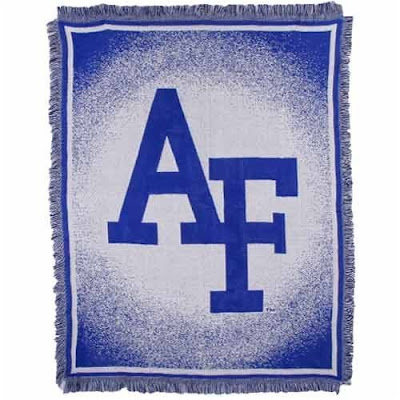 Air Force Falcons blanket that is white and blue.