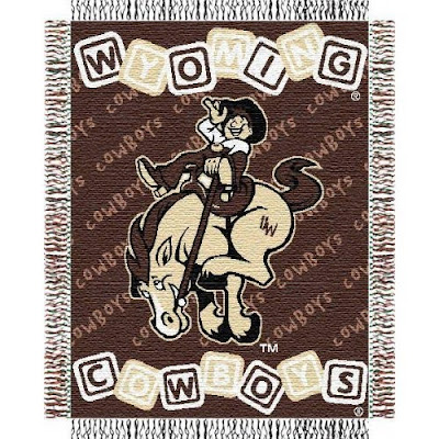 Wyoming Cowboys baby blanket that is brown.