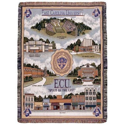 East Carolina University (ECU) Tapestry blanket with campus landmarks.