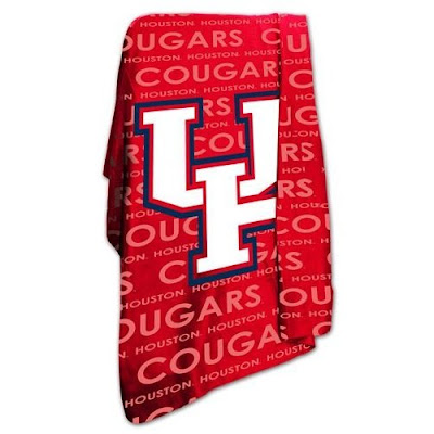 UH Cougars fleece blanket that is red.
