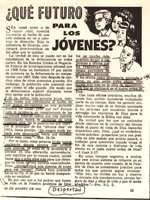 MENTIRA 1 DE LA WATCHTOWER: SUS PREDICCIONES DEL FIN DEL MUNDO  Despertad,+22+de+agosto1969