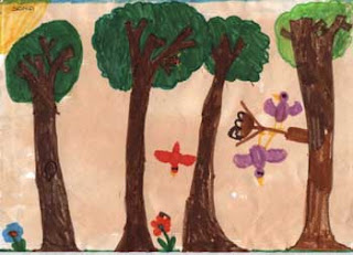 disegno infantile con alberi e aerei