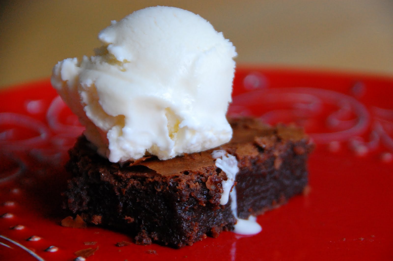 Barefoot and Baking Dark Chocolate Brownies and Vanilla Ice Cream