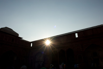 Sun blazing through a gap in the Agra Fort