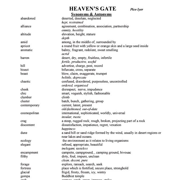 english HEAVEN'S GATE SYNONYMS & ANTONYMS