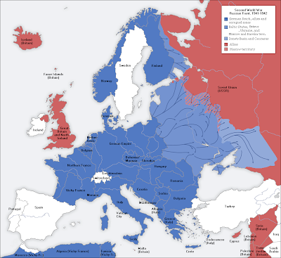 the various events on a blank map of Europe during World War II (a good