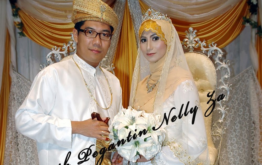 baju pengantin putih gold kain brokat