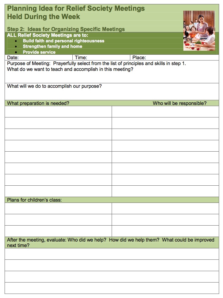 River Stake Relief Society Planning Idea Sheets PDF form from