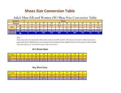 Boys Girls Shoe Conversion Chart