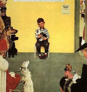 Norman Rockwell painting boy at veterinarian sitting alone