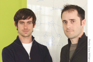 Twitter new CEO Jack Dorsey (слева) и Evan Williams - два руководителя Twitter, Inc. меняются местами.