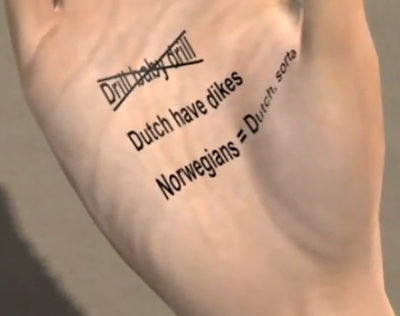 Click to play video Sarah Palin hand crib notes