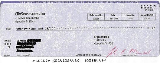 My first Cheque from Clixsense