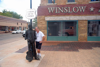 Gene Hanson with The Eagles 'Take It Easy' tribute in Winslow, Arizona Gene Hanson with The Eagles 'Take It Easy' tribute in Winslow, Arizona