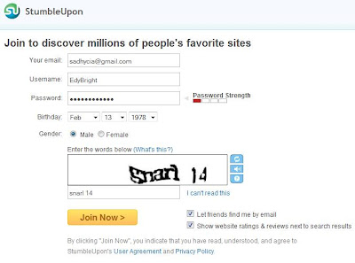 how to create StumbleUpon account