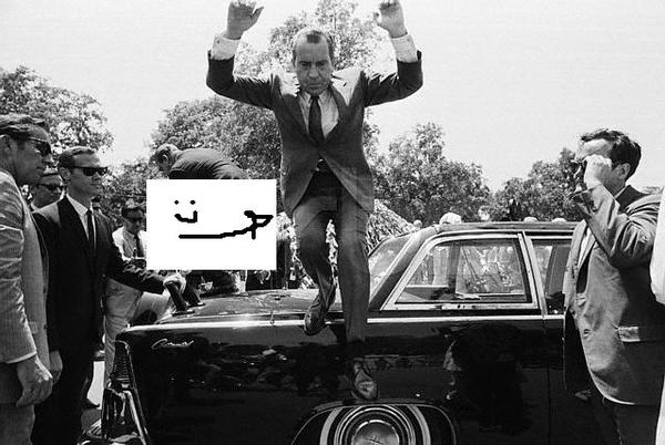 At least ole Tricky Dick knew what to do on the back of JFK's limo
