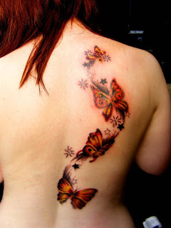 Many Butterflies Design Upper Back Tattoo