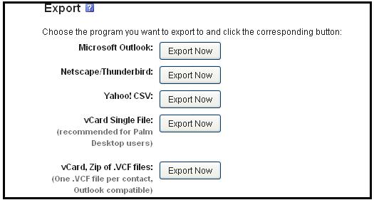 export contact via yahoo