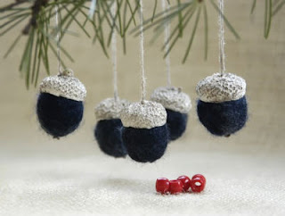wool felted acorns blue with white cups