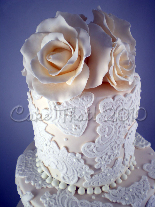  rich Fruit cake YUM iced in Ivory fondant with white fondant lace 