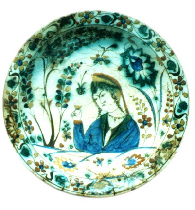 green ceramic plate whit persian writing for love