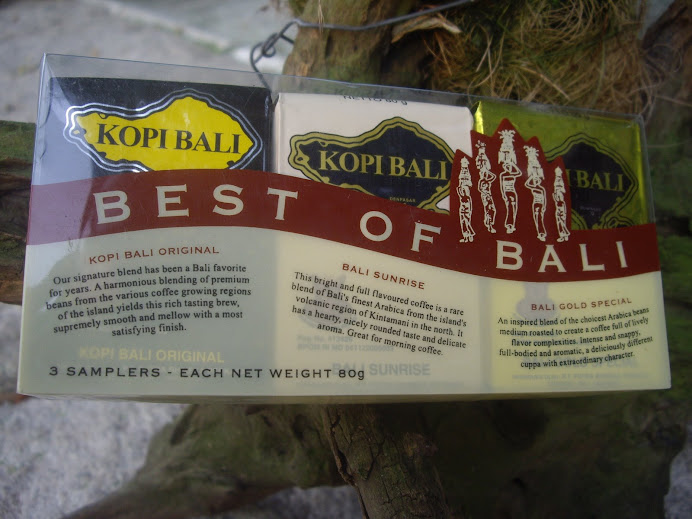 Best of Bali Three-Pack Sampler--Bali Gold Special, Bali Sunrise, Kopi Bali Original.  80g each